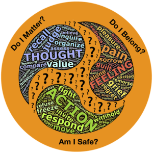 circle with questions about thought, pain, and action