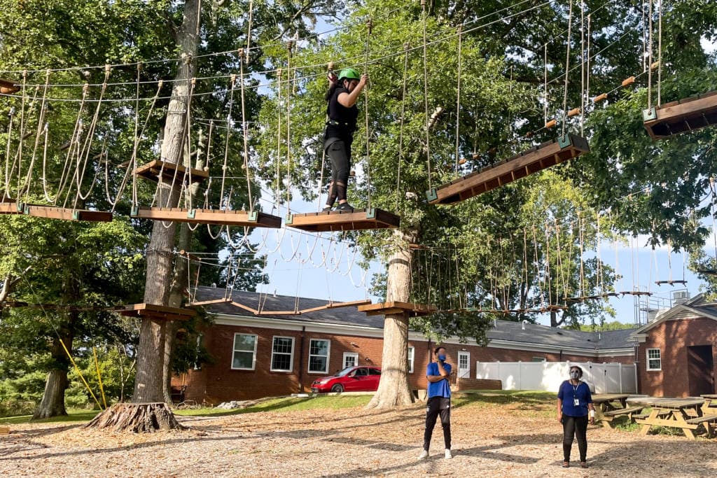 teens on ropes course